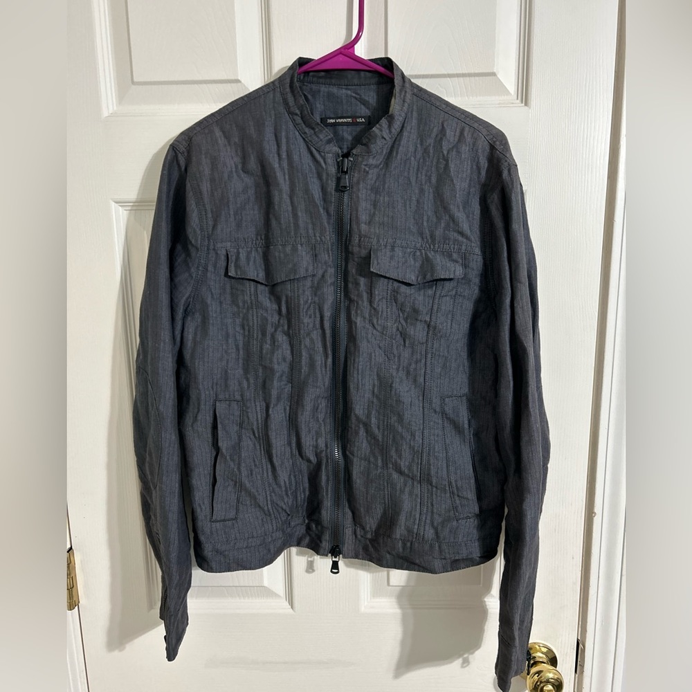 John Varvatos Jacket in Dark Grey Size S Peace Sign 50% Linen, 50% Cotton